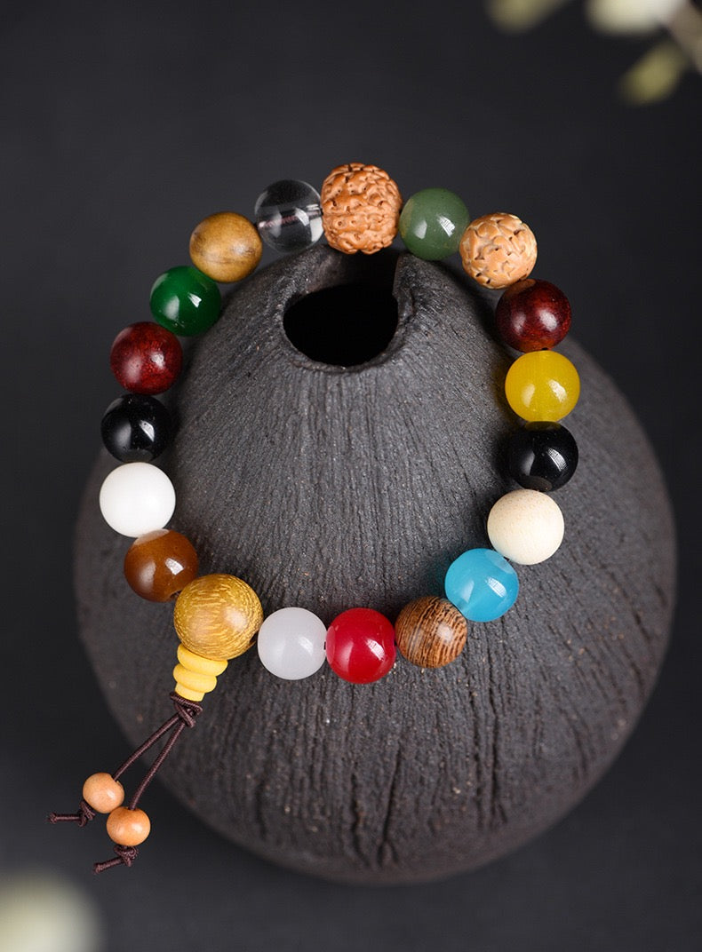 Pulsera multitesoro de 18 semillas de Lingyin; cuentas de Buda Bodhi; objetos coleccionables de estrellas y lunas