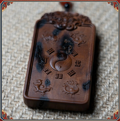 Natural lightning-struck wood carving Taoist wooden plaque; Longhushan Zhang Tianshi token