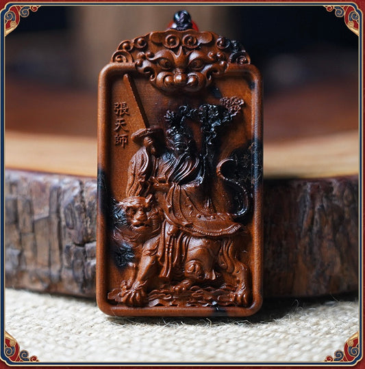 Natural lightning-struck wood carving Taoist wooden plaque; Longhushan Zhang Tianshi token