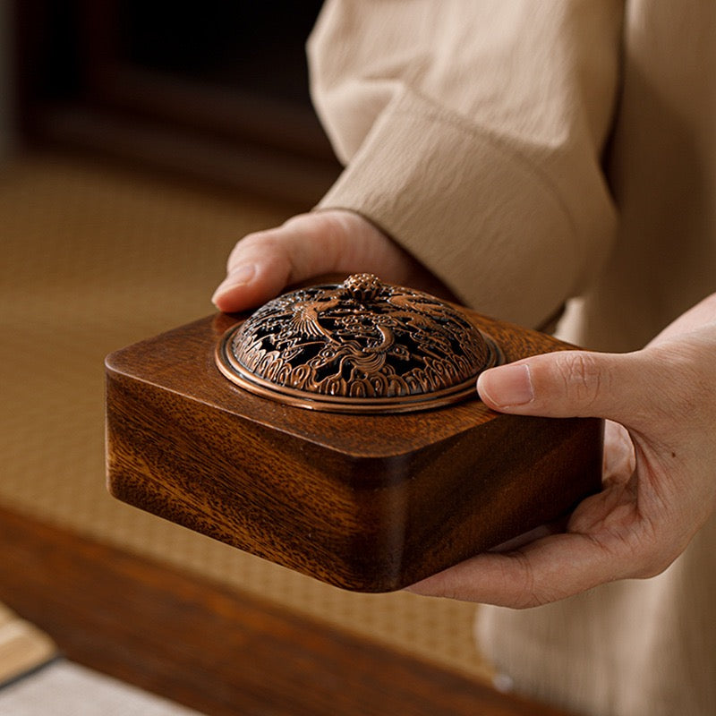 Walnut incense burner; Zen tea ceremony