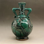 Green glaze relief vase; Feng Shui ornaments