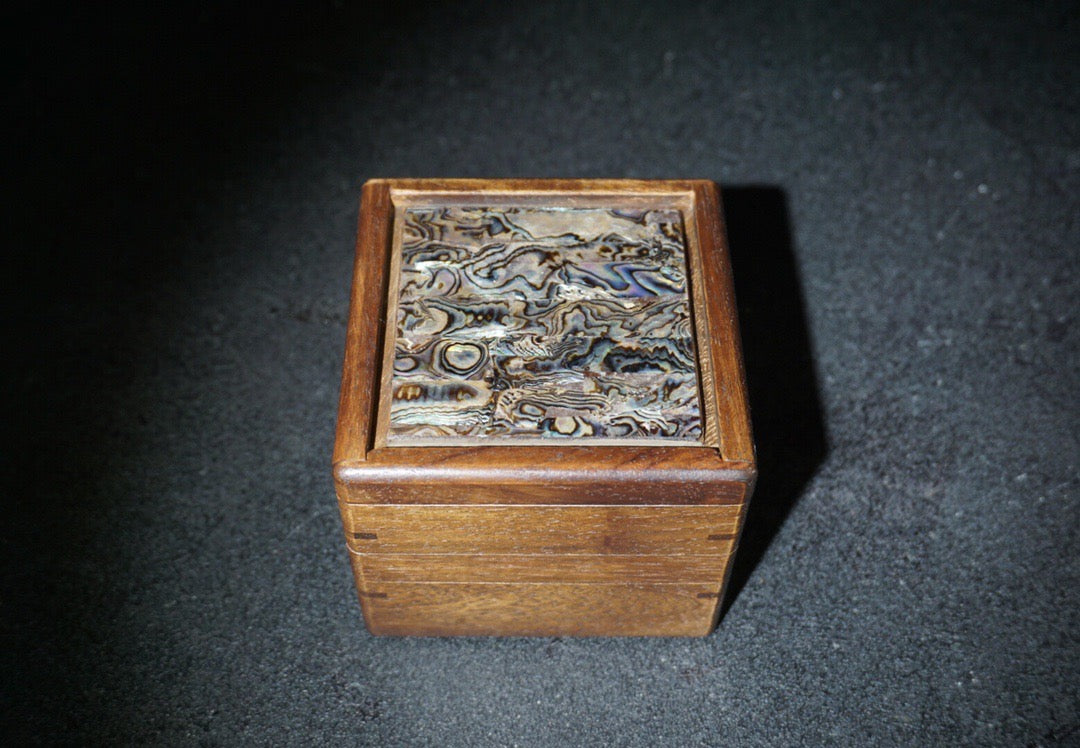 Antique Huanghuali wood box; Fengshui ornaments