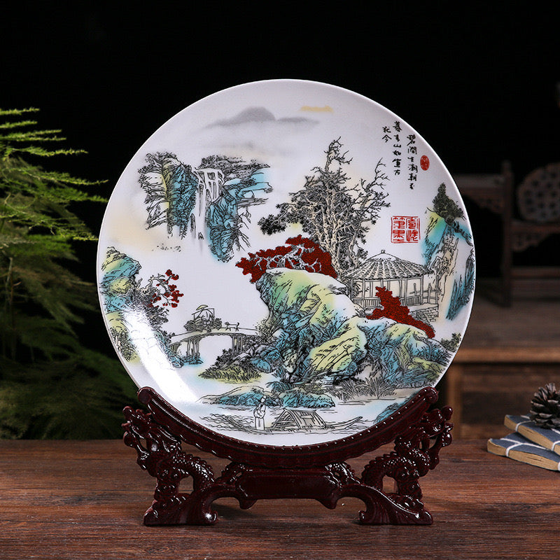 Porcelain decorative plate; Feng Shui ornaments