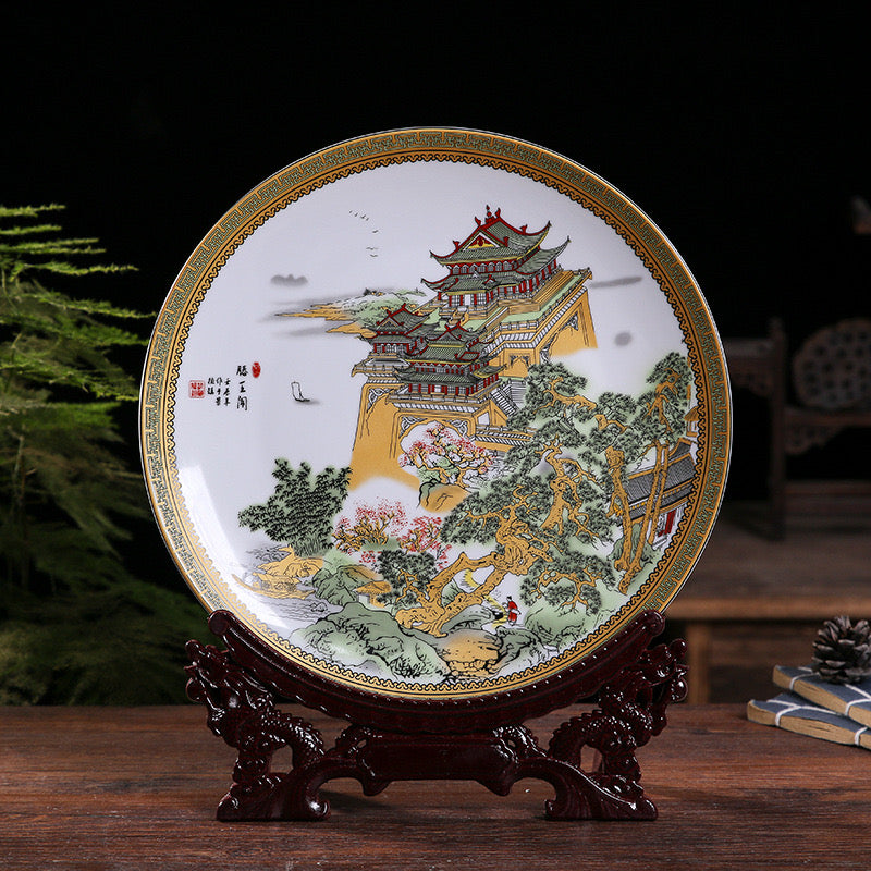 Porcelain decorative plate; Feng Shui ornaments