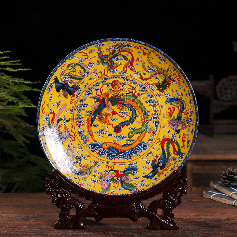 Porcelain decorative plate; Feng Shui ornaments