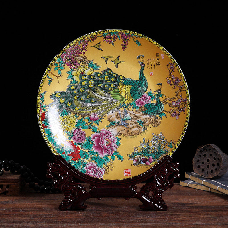 Porcelain decorative plate; Feng Shui ornaments