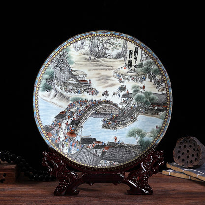 Porcelain decorative plate; Feng Shui ornaments