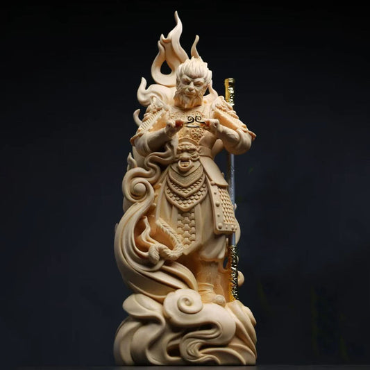 Black Wukong Myth Monkey King handmade wood carving; Feng Shui ornaments enhance the aura