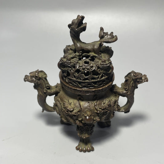 Antique Nine Dragon Incense Burner; Feng Shui Ornaments