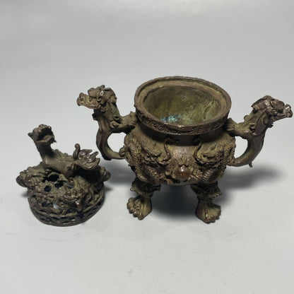 Antique Nine Dragon Incense Burner; Feng Shui Ornaments