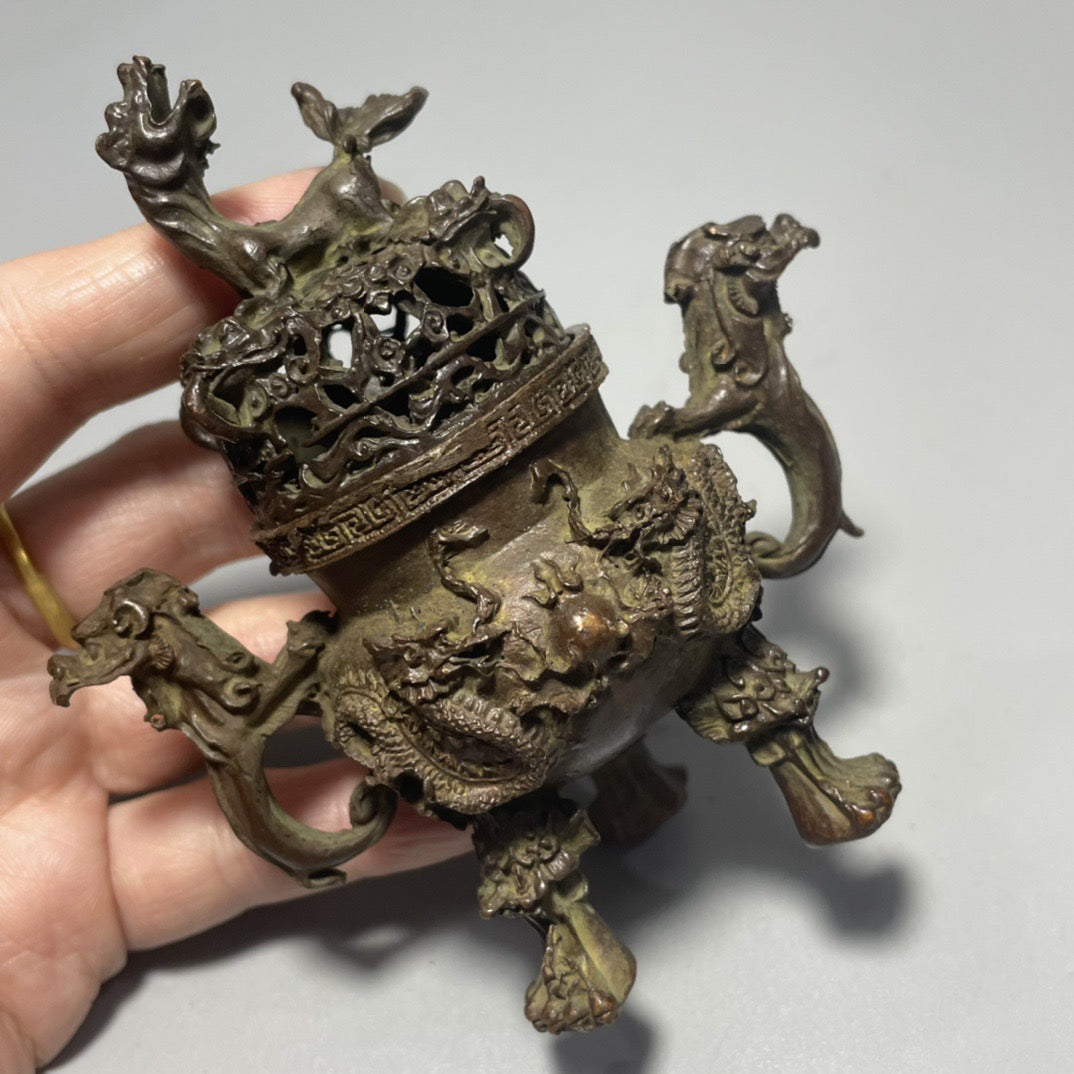 Antique Nine Dragon Incense Burner; Feng Shui Ornaments