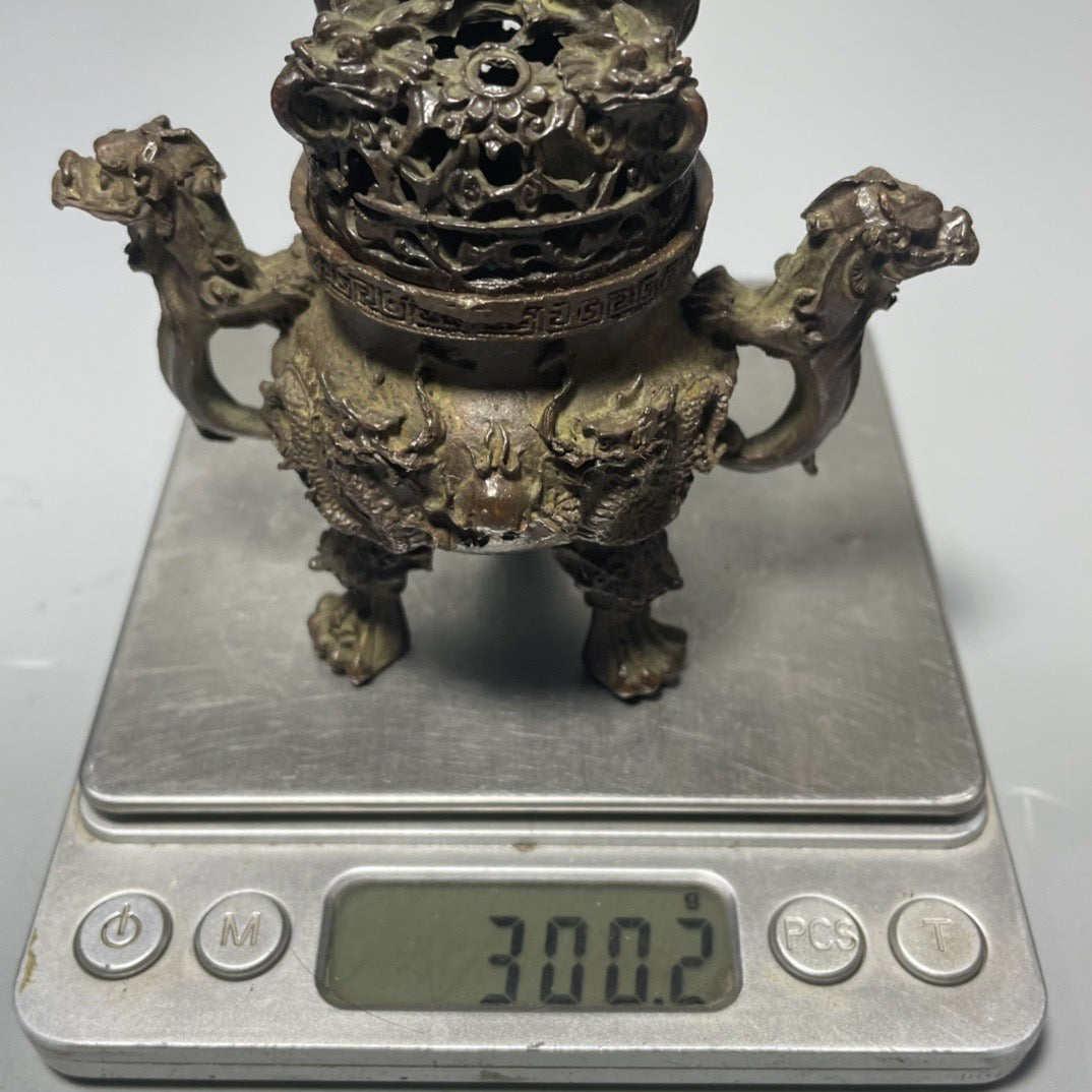 Antique Nine Dragon Incense Burner; Feng Shui Ornaments