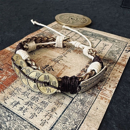 Five Emperors' Coins Bracelet; niche design; blessing peace